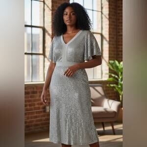 Grace Karin Silver Sequin Maxi Dress